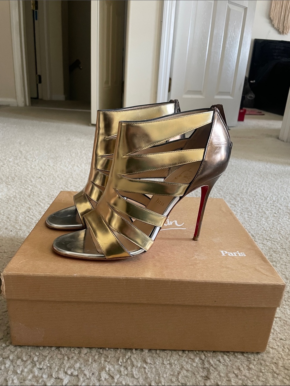 Christian Louboutin Gold Metallic Strappy Heels